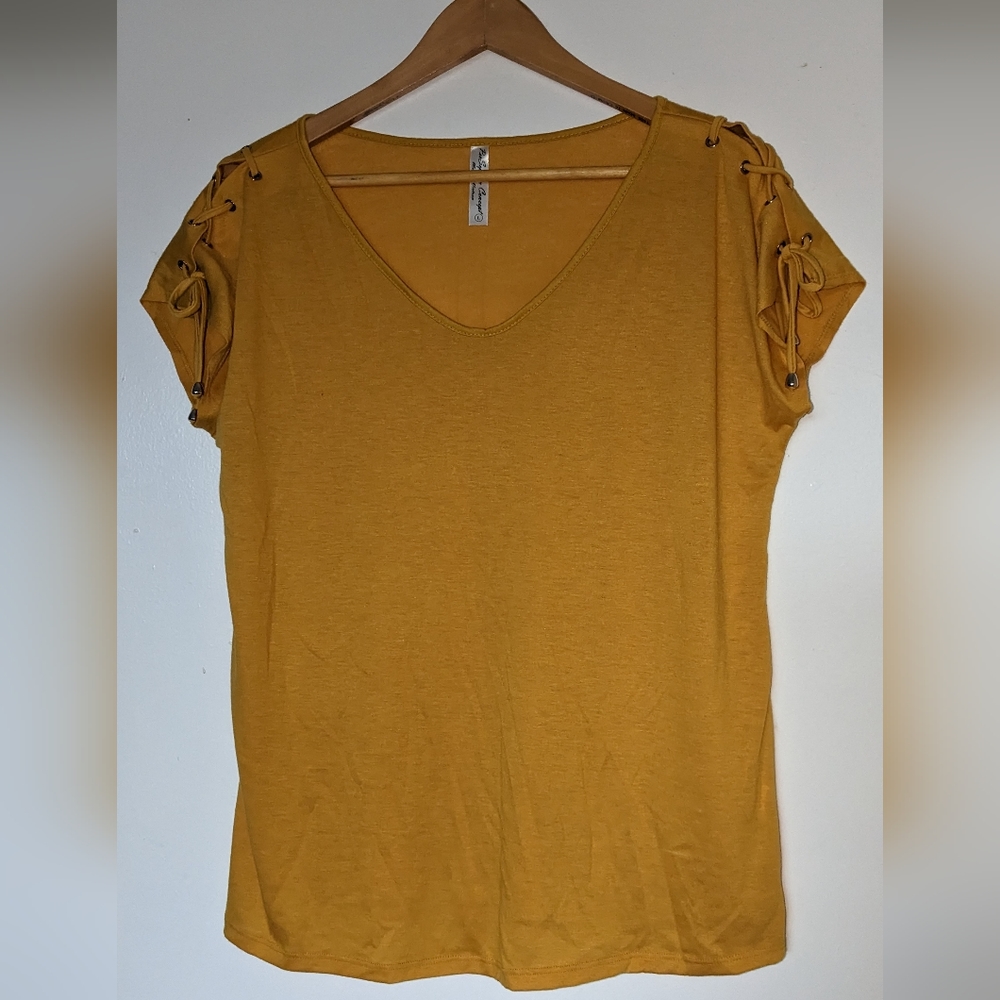 Lace Up Shoulder T-shirt Blouse Tunic Soft Short Sleeve V-neck
